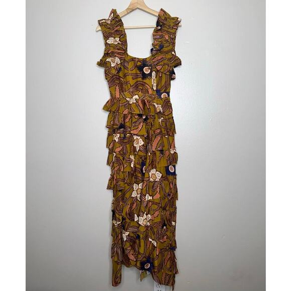 Ulla Johnson Nia Midi Dress in Copper Floral Ruffle Tiered Skirt Size 0/XS - Picture 3 of 11